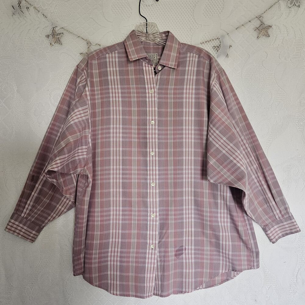 Peter Ashley Medium Vintage Pink Grey Button Up Classic Top 90s Cabincore Preppy